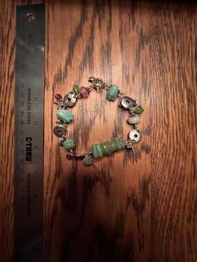 Sterling wire wrapped and Handblown Glass Beaded and charm Bracelet